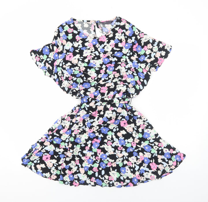 Marks and Spencer Womens Black Floral Viscose Fit & Flare Size 10 Round Neck Pullover