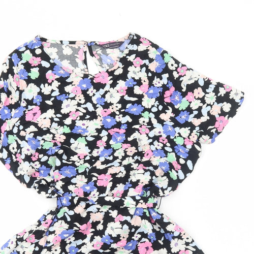 Marks and Spencer Womens Black Floral Viscose Fit & Flare Size 10 Round Neck Pullover