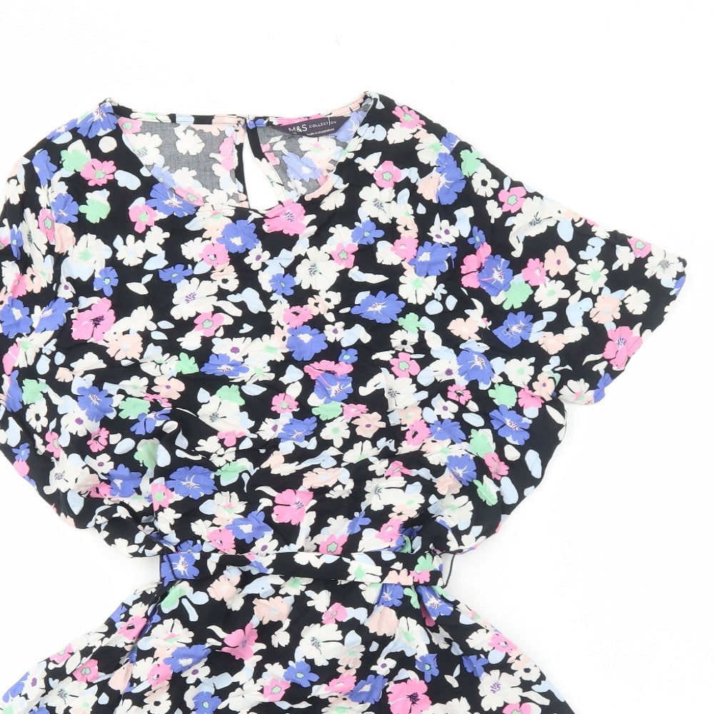 Marks and Spencer Womens Black Floral Viscose Fit & Flare Size 10 Round Neck Pullover
