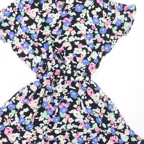 Marks and Spencer Womens Black Floral Viscose Fit & Flare Size 10 Round Neck Pullover