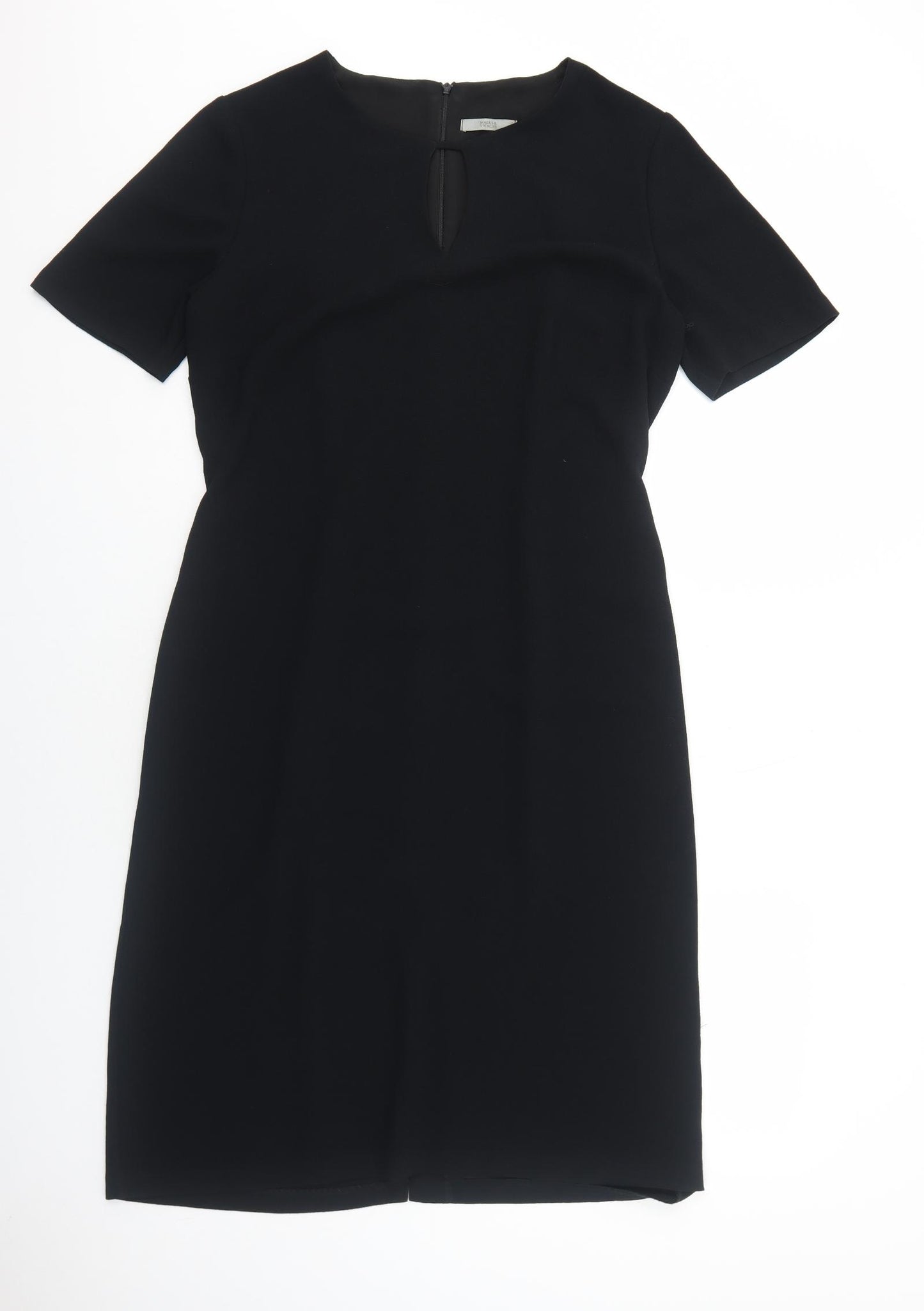 Marks and Spencer Womens Black Polyester A-Line Size M Round Neck Zip