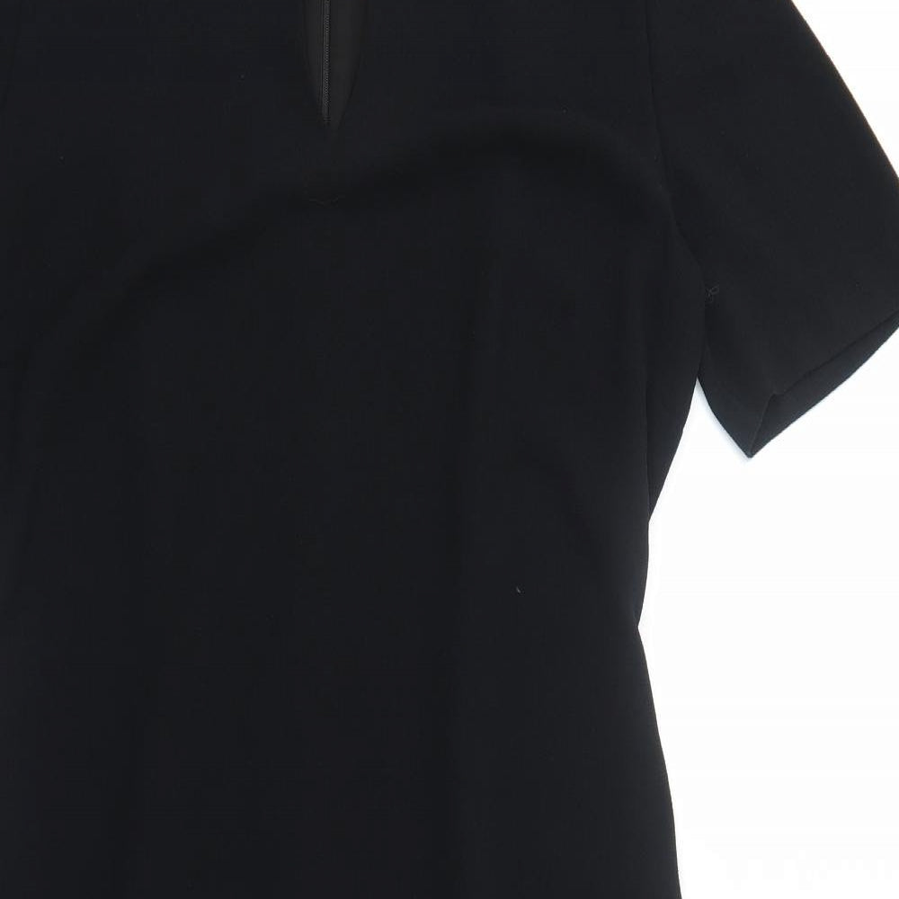 Marks and Spencer Womens Black Polyester A-Line Size M Round Neck Zip