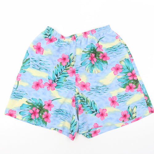 Susan Graver Womens Blue Floral Polyester Bermuda Shorts Size S Regular Pull On