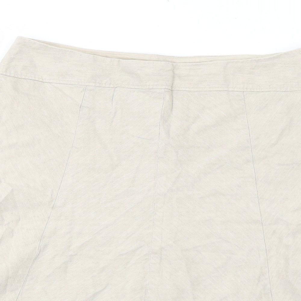 Oasis Womens Beige Cotton Swing Skirt Size 16 Zip