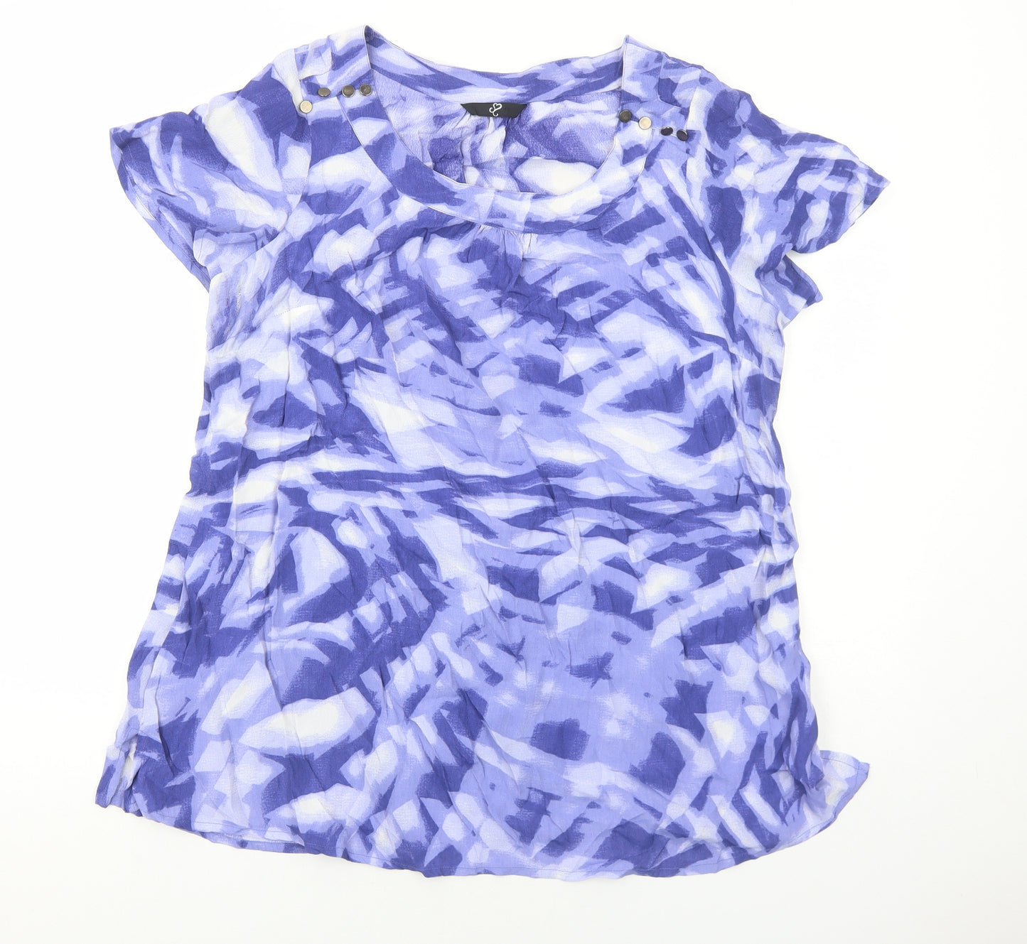 E-vie Womens Blue Geometric Polyester Basic T-Shirt Size 20 Scoop Neck