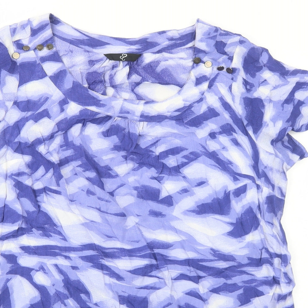 E-vie Womens Blue Geometric Polyester Basic T-Shirt Size 20 Scoop Neck