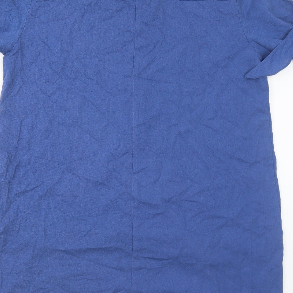 Zara Womens Blue Cotton Shirt Dress Size L Collared Pullover