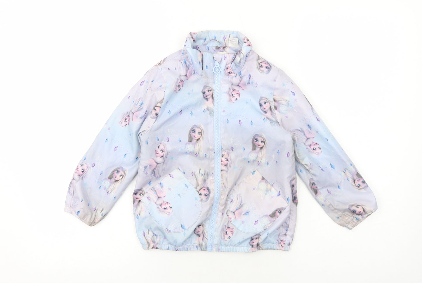 H&M Girls Blue Geometric Basic Jacket Jacket Size 4-5 Years Zip - Frozen