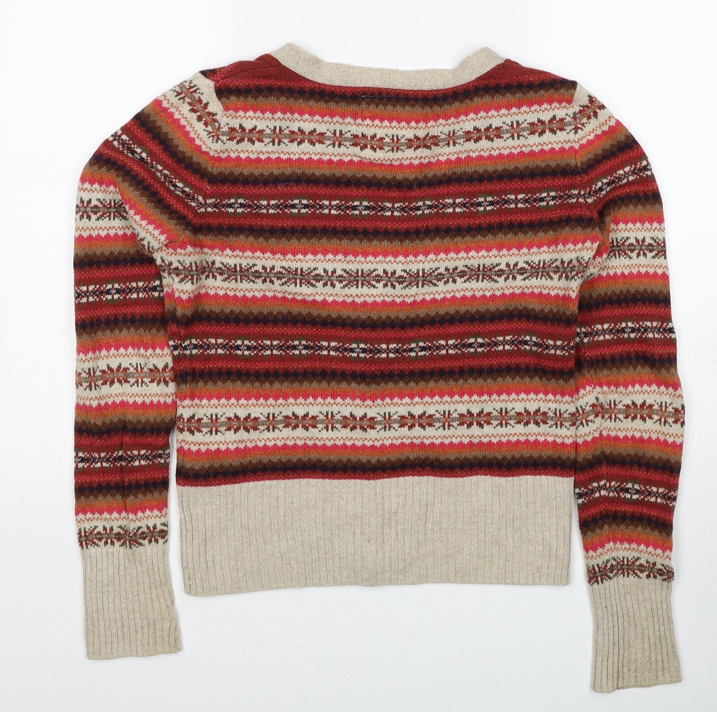 H&M Womens Multicoloured V-Neck Fair Isle Cotton Cardigan Jumper Size M