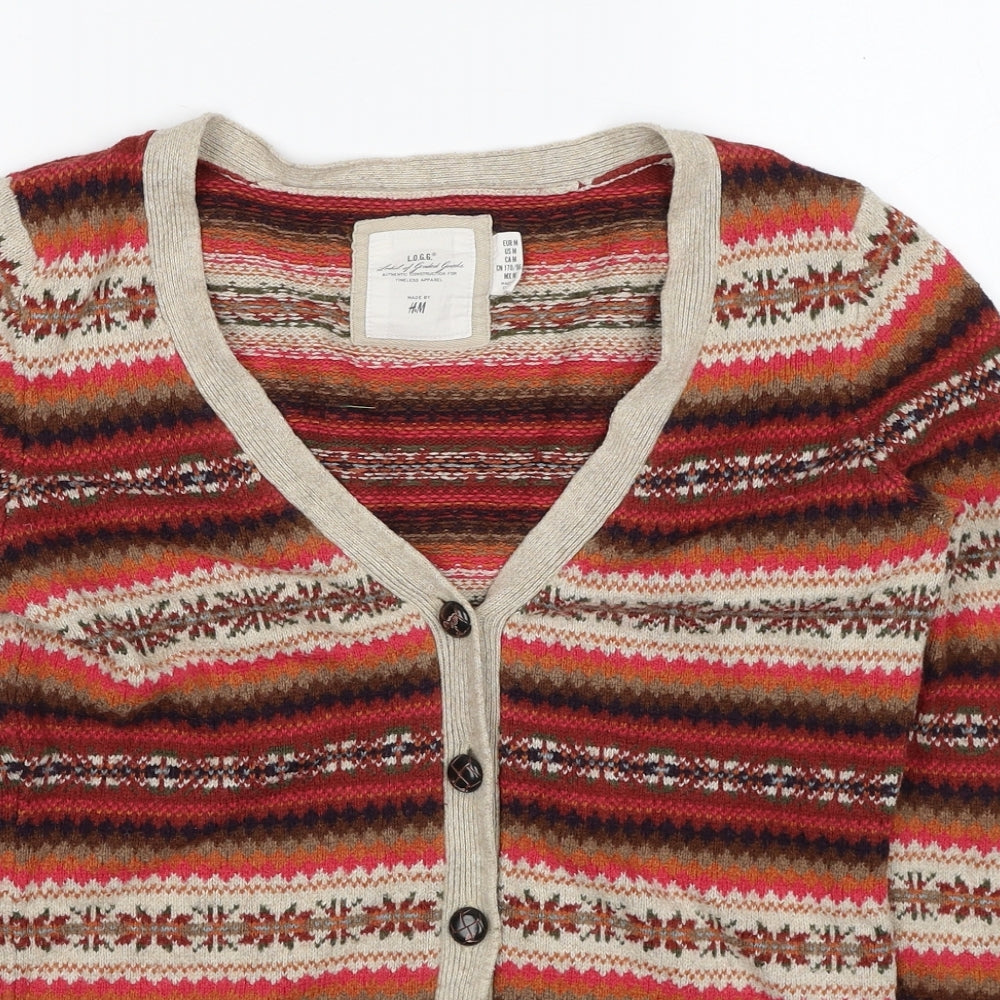 H&M Womens Multicoloured V-Neck Fair Isle Cotton Cardigan Jumper Size M