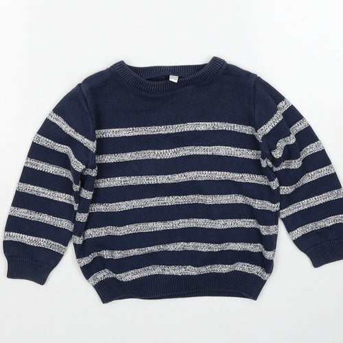 Marks and Spencer Boys Blue Striped Cotton Pullover Jumper Size 18-24 Months Pullover