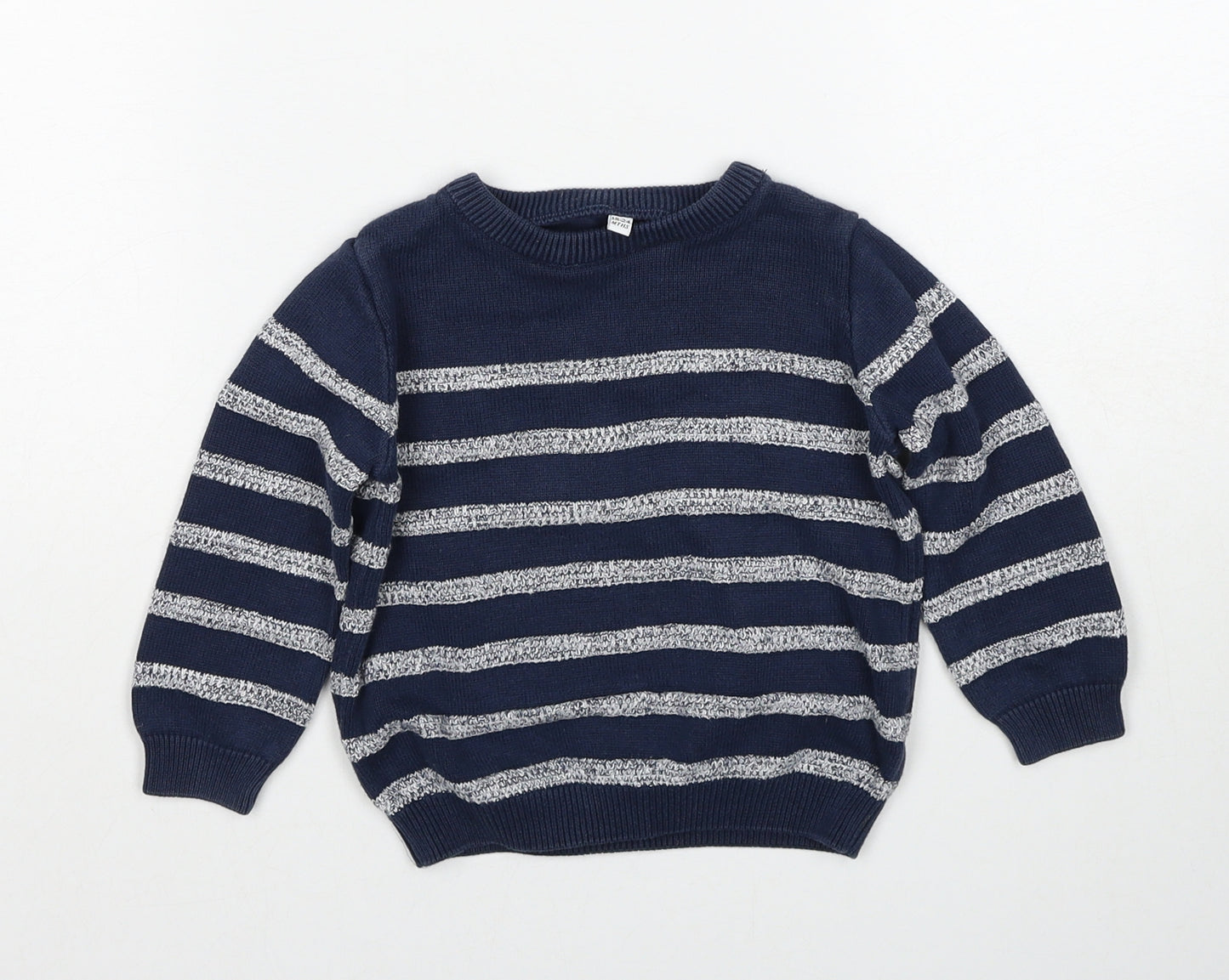 Marks and Spencer Boys Blue Striped Cotton Pullover Jumper Size 18-24 Months Pullover