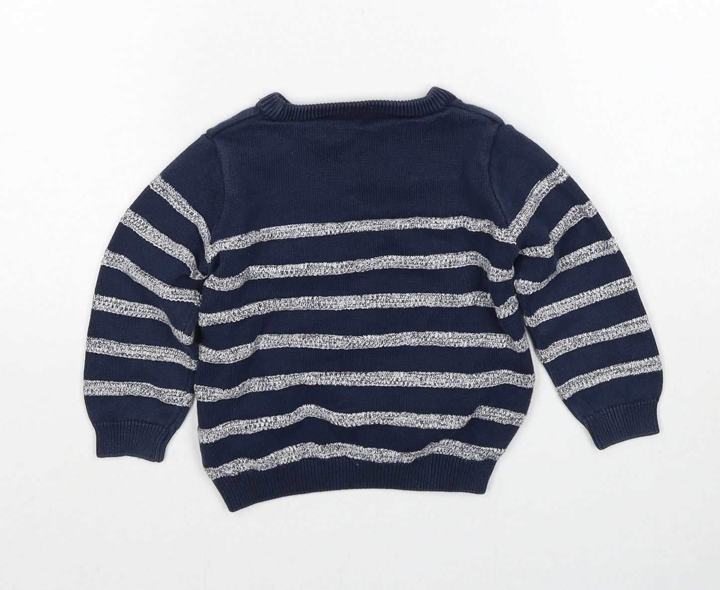 Marks and Spencer Boys Blue Striped Cotton Pullover Jumper Size 18-24 Months Pullover