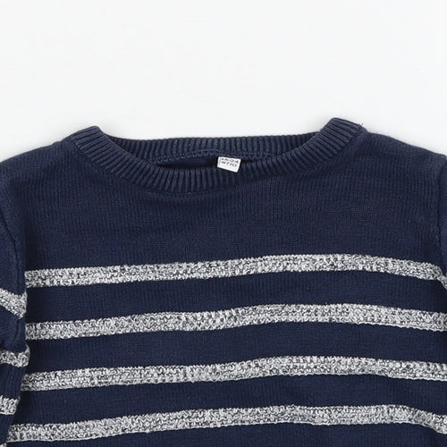 Marks and Spencer Boys Blue Striped Cotton Pullover Jumper Size 18-24 Months Pullover