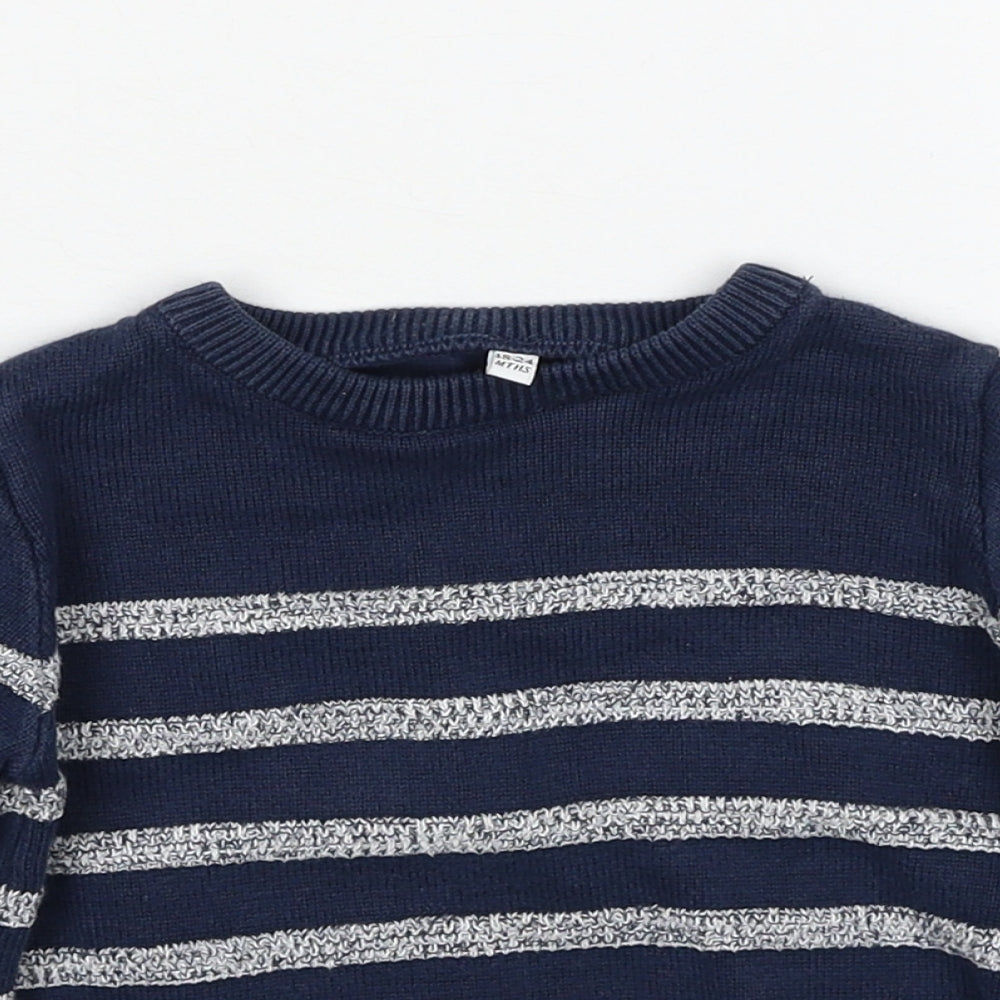 Marks and Spencer Boys Blue Striped Cotton Pullover Jumper Size 18-24 Months Pullover