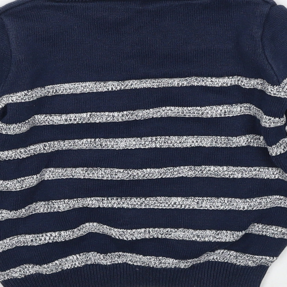 Marks and Spencer Boys Blue Striped Cotton Pullover Jumper Size 18-24 Months Pullover