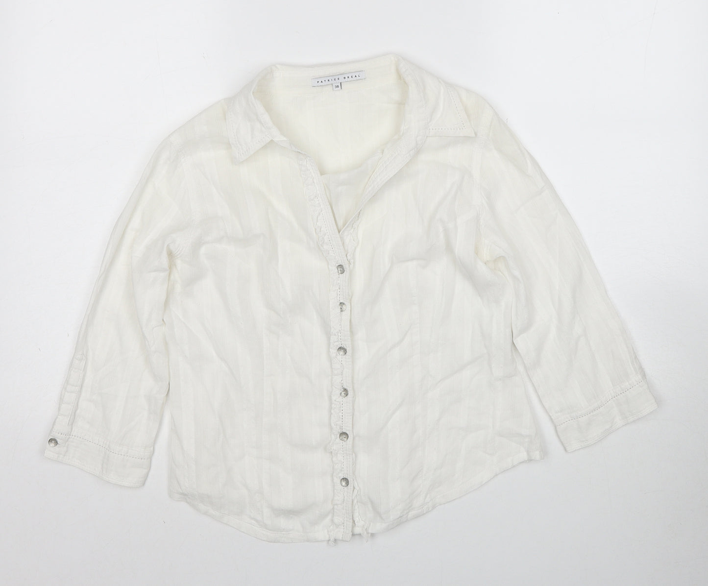 Patrice Breal Womens White Cotton Basic Button-Up Size 10 V-Neck
