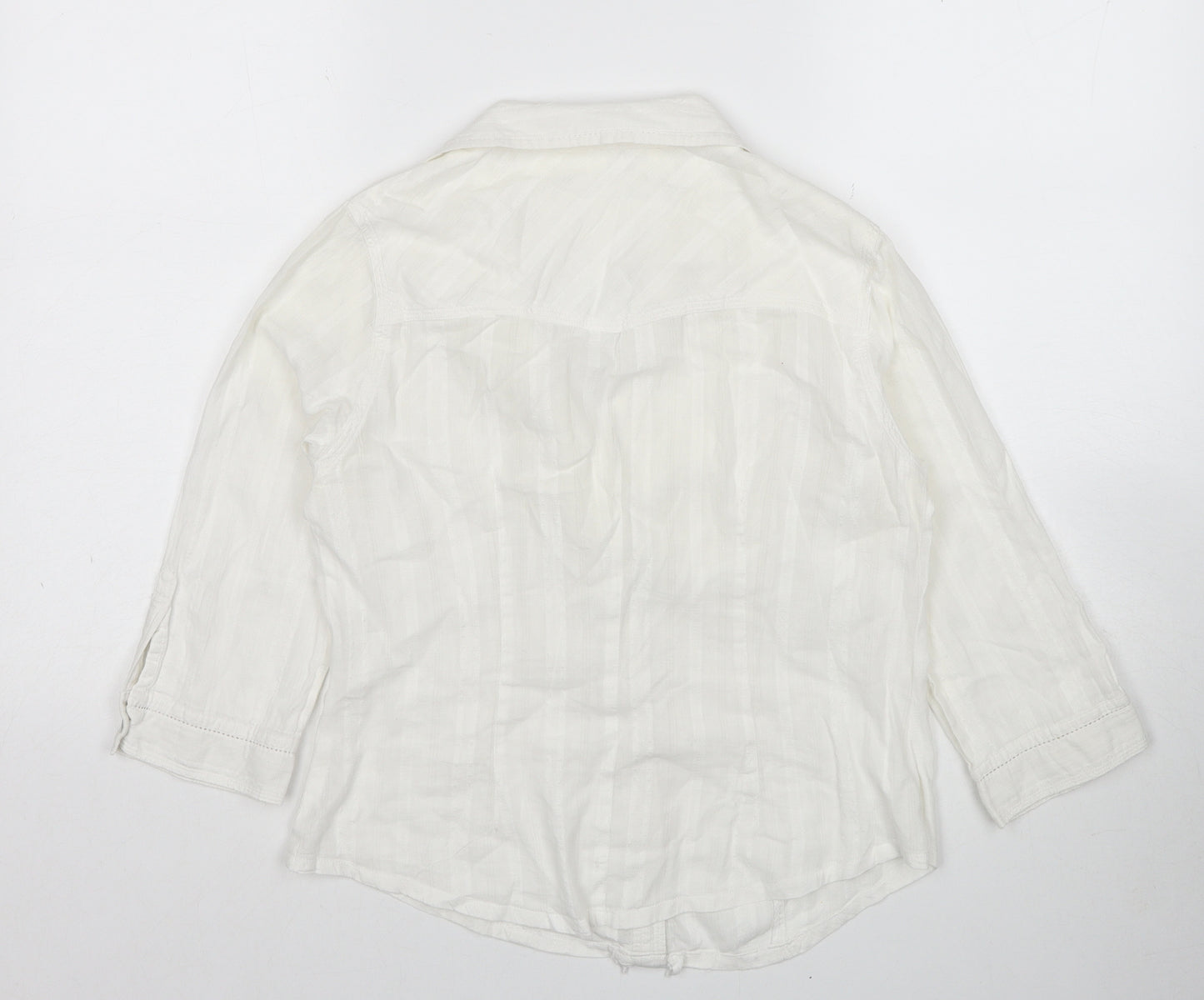 Patrice Breal Womens White Cotton Basic Button-Up Size 10 V-Neck