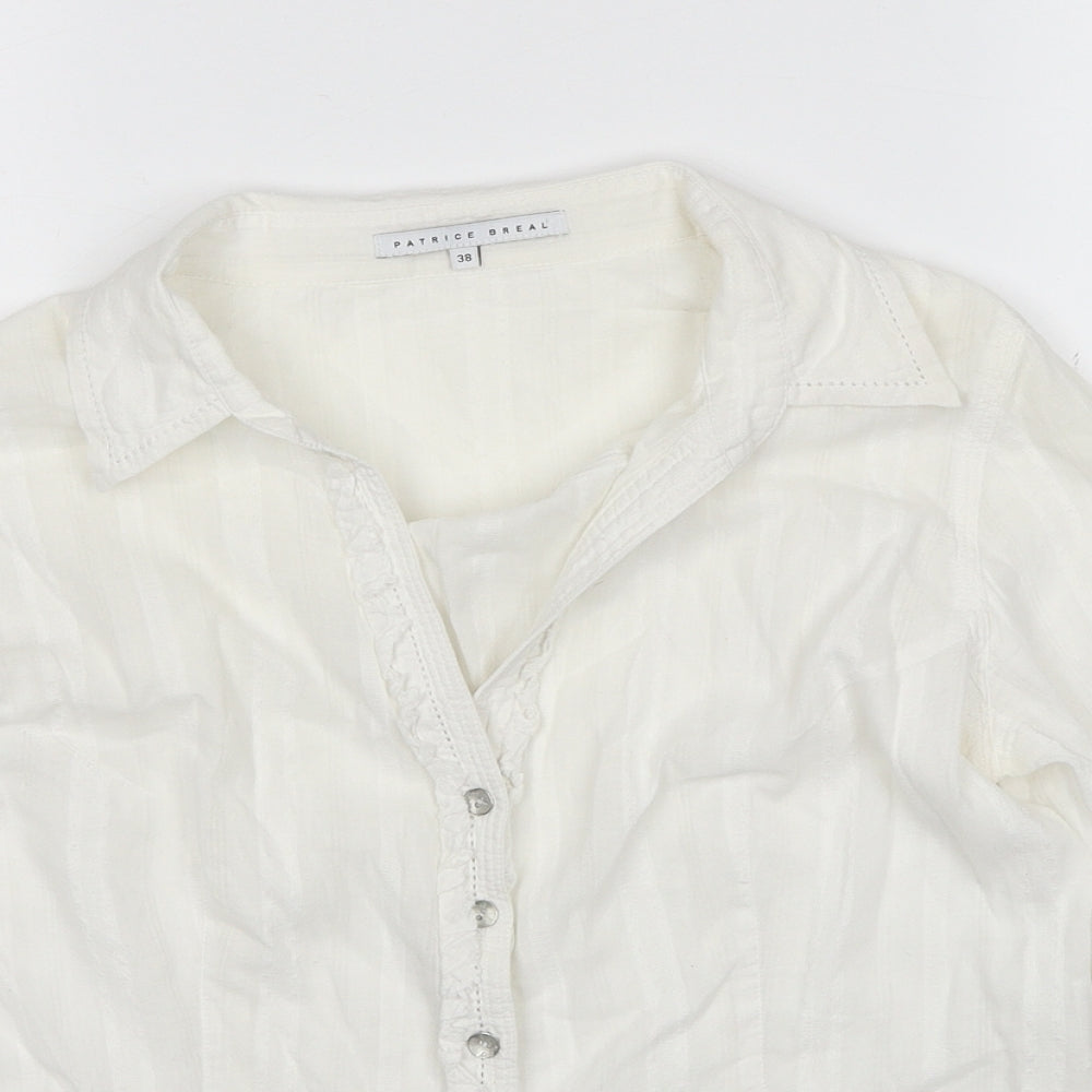 Patrice Breal Womens White Cotton Basic Button-Up Size 10 V-Neck