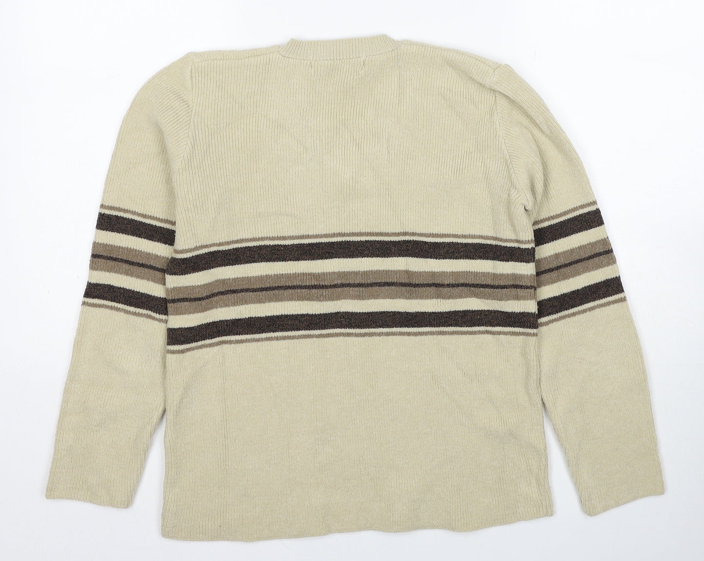 Pure & Natural Womens Beige V-Neck Striped Acrylic Pullover Jumper Size S