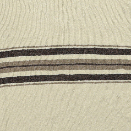 Pure & Natural Womens Beige V-Neck Striped Acrylic Pullover Jumper Size S