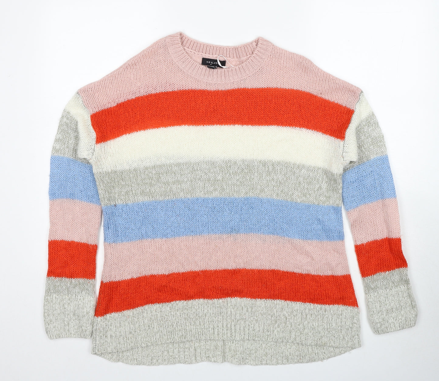 New Look Womens Multicoloured Round Neck Striped Acrylic Pullover Jumper Size M