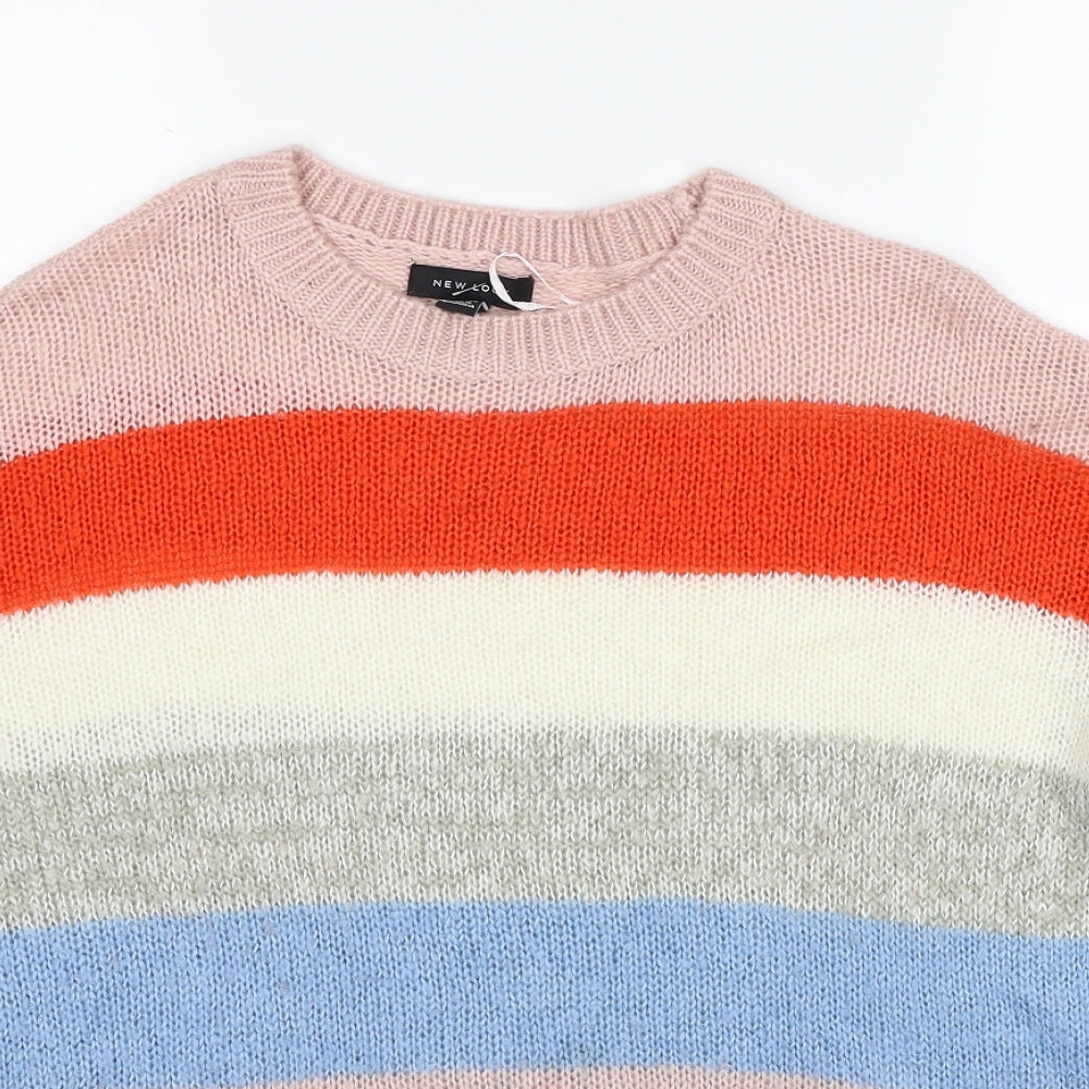 New Look Womens Multicoloured Round Neck Striped Acrylic Pullover Jumper Size M