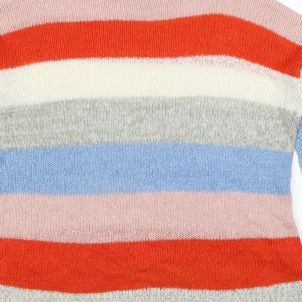 New Look Womens Multicoloured Round Neck Striped Acrylic Pullover Jumper Size M
