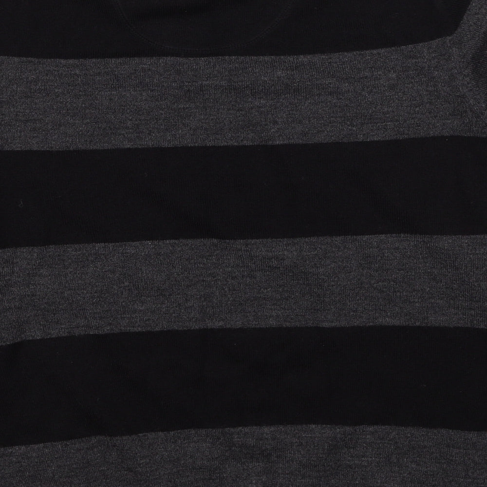 Easy Mens Black V-Neck Striped Acrylic Pullover Jumper Size M Long Sleeve