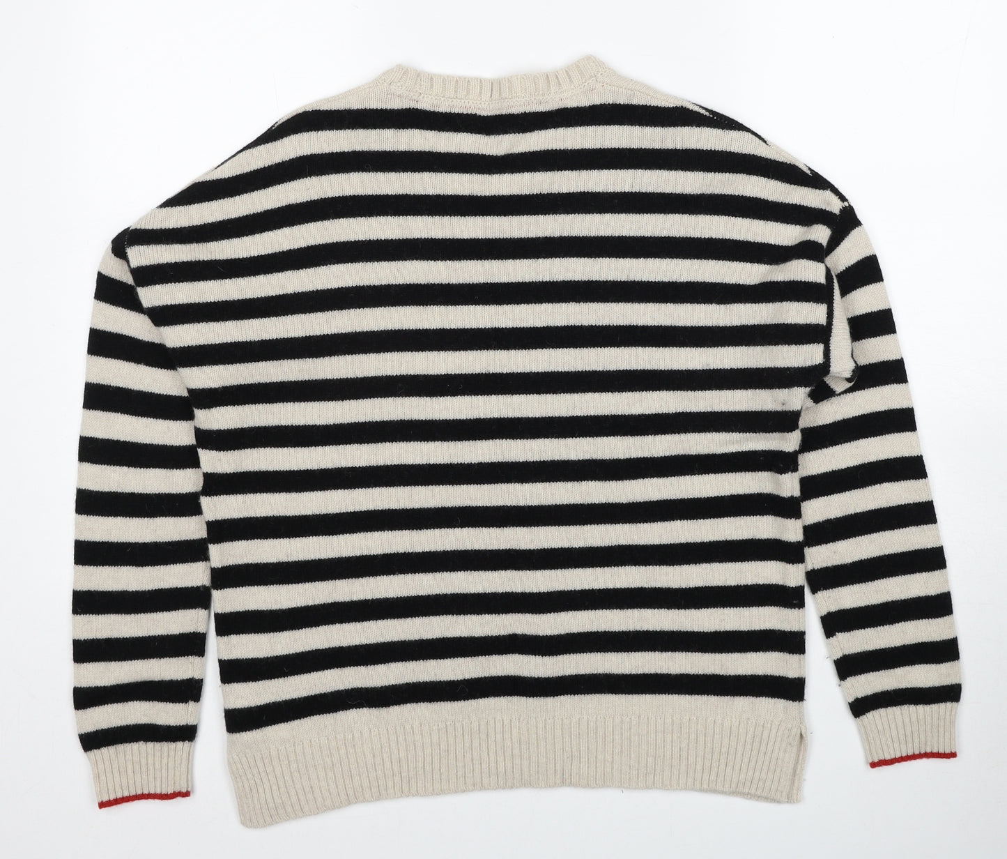 Mercer & Madison Womens Black Round Neck Striped Wool Pullover Jumper Size 14