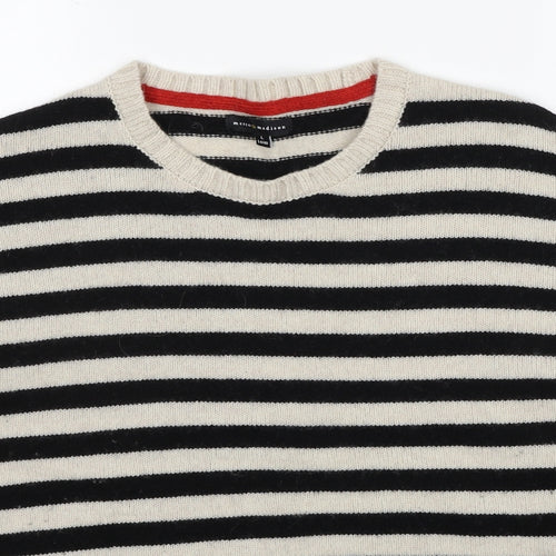 Mercer & Madison Womens Black Round Neck Striped Wool Pullover Jumper Size 14