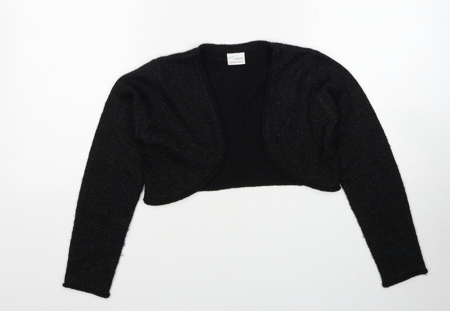 NEXT Girls Black V-Neck Geometric Acrylic Cardigan Jumper Size 9-10 Years Pullover