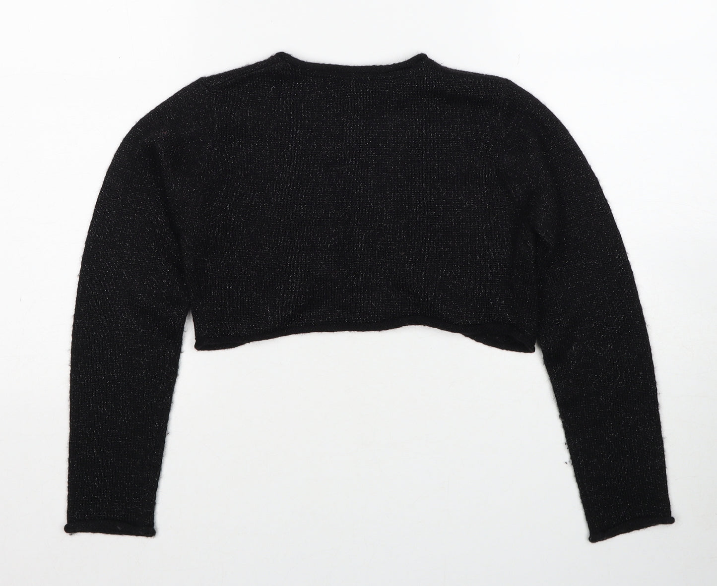 NEXT Girls Black V-Neck Geometric Acrylic Cardigan Jumper Size 9-10 Years Pullover