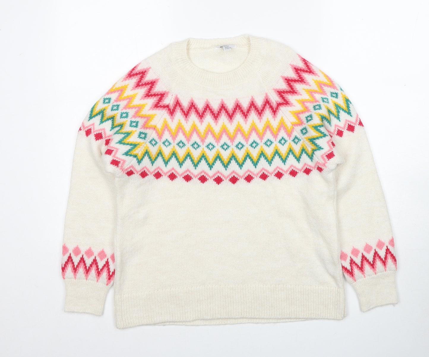 M&Co Womens Multicoloured Round Neck Geometric Acrylic Pullover Jumper Size 12
