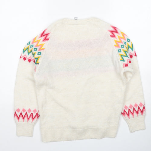 M&Co Womens Multicoloured Round Neck Geometric Acrylic Pullover Jumper Size 12