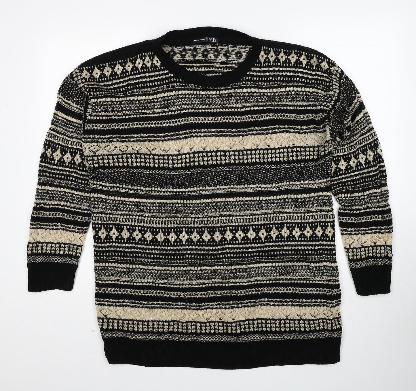 Atmosphere Womens Black Round Neck Geometric Acrylic Pullover Jumper Size 16