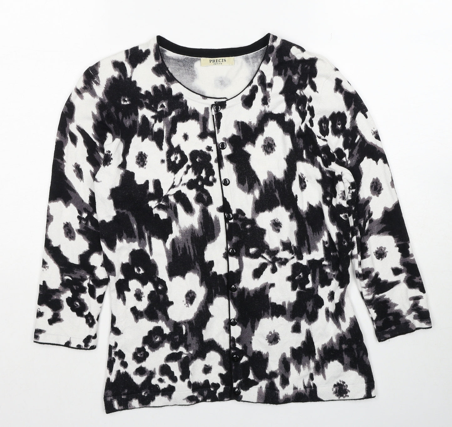 Precis Womens Black Round Neck Floral Viscose Cardigan Jumper Size S
