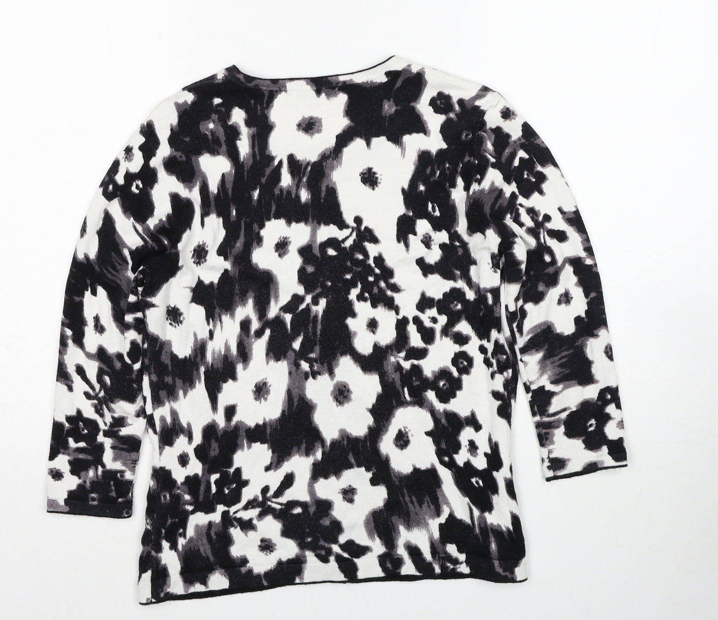 Precis Womens Black Round Neck Floral Viscose Cardigan Jumper Size S