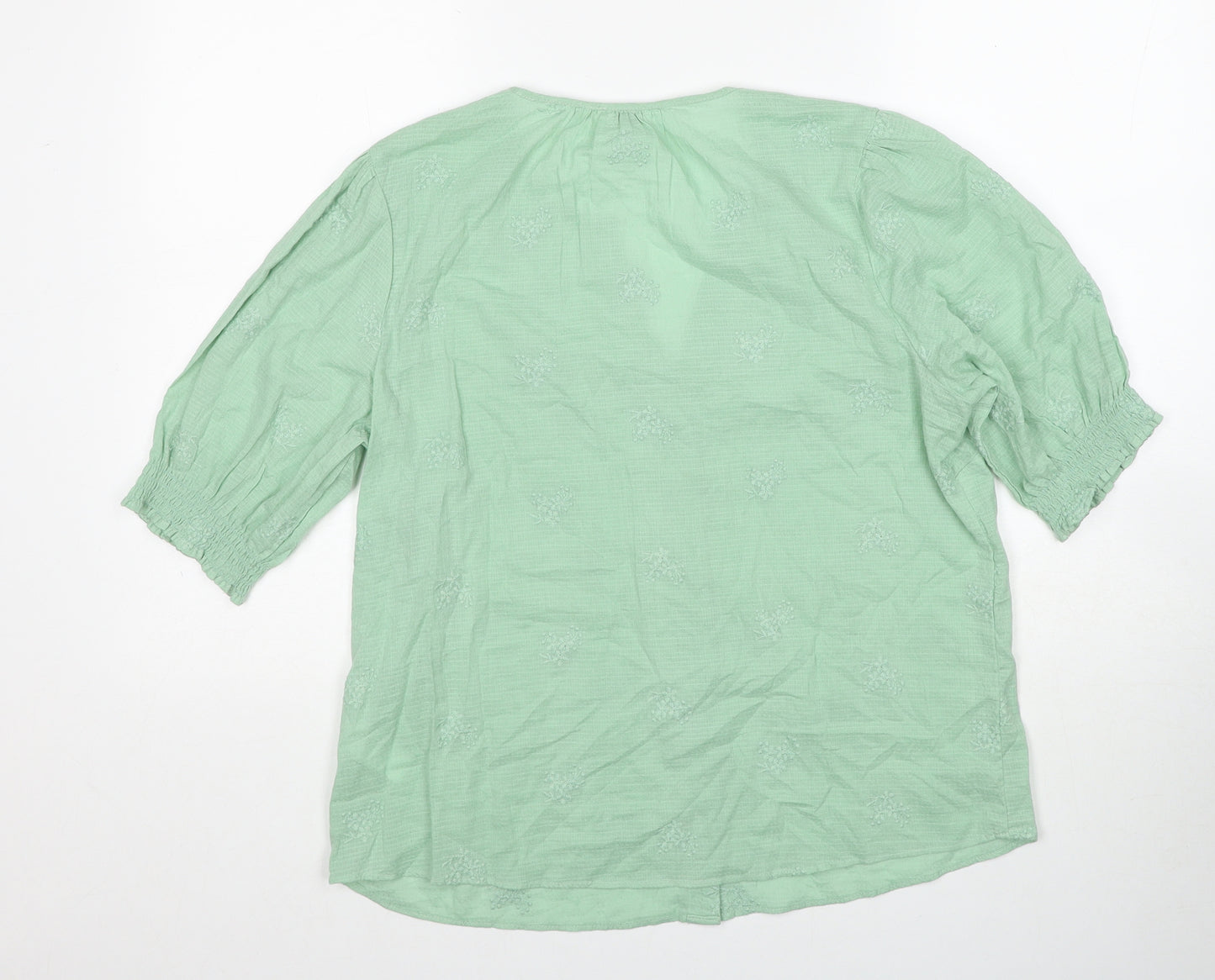M&Co Womens Green Cotton Basic Button-Up Size 12 V-Neck