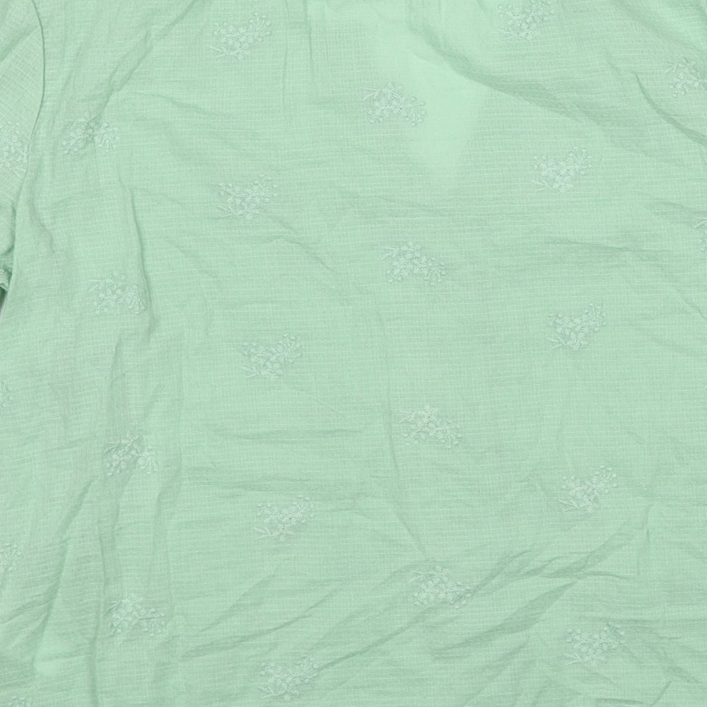 M&Co Womens Green Cotton Basic Button-Up Size 12 V-Neck