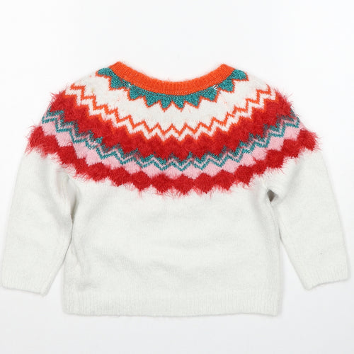 Marks and Spencer Girls Multicoloured Round Neck Geometric Acrylic Pullover Jumper Size 6-7 Years Pullover - Christmas Jumper