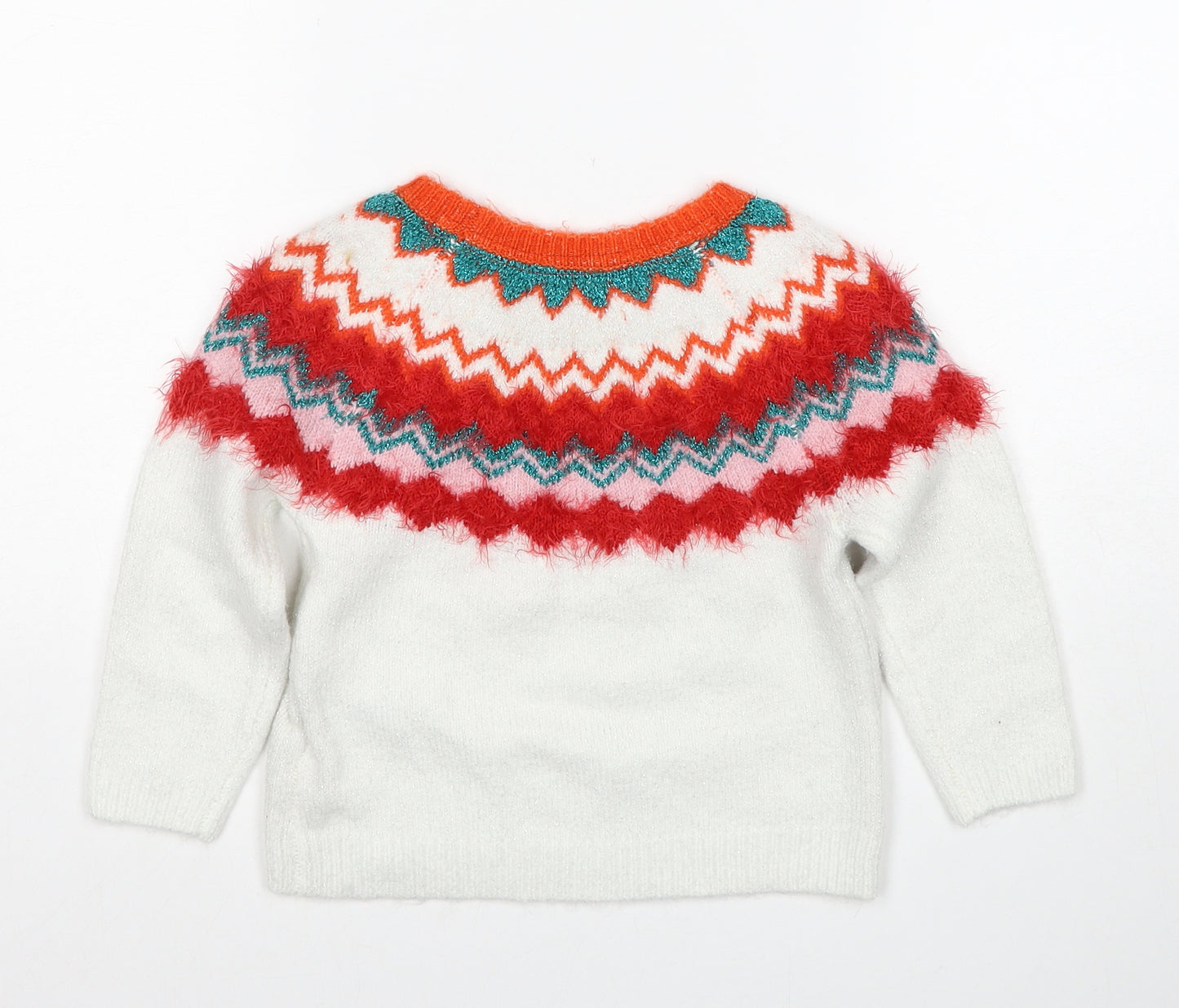 Marks and Spencer Girls Multicoloured Round Neck Geometric Acrylic Pullover Jumper Size 6-7 Years Pullover - Christmas Jumper