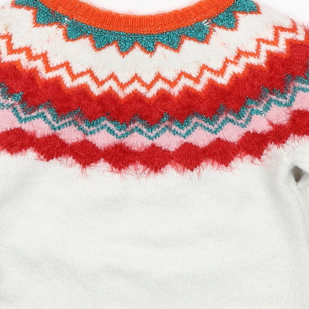 Marks and Spencer Girls Multicoloured Round Neck Geometric Acrylic Pullover Jumper Size 6-7 Years Pullover - Christmas Jumper