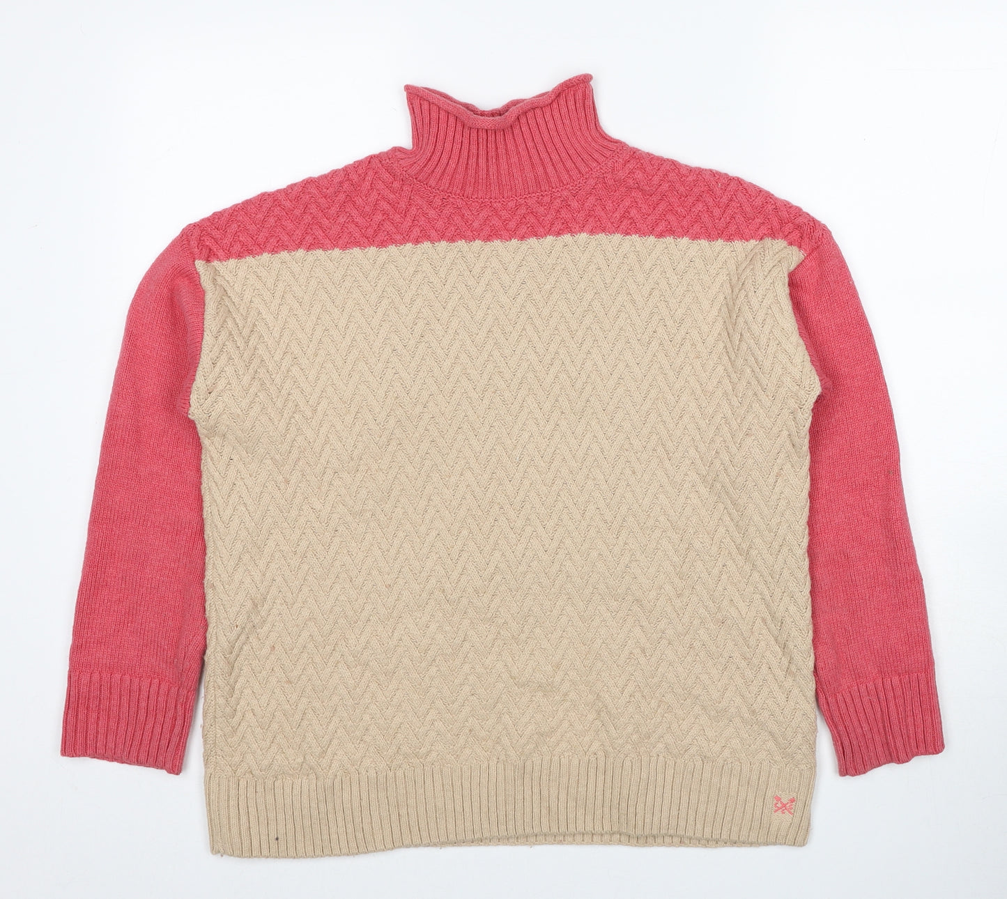 Crew Clothing Womens Beige High Neck Cotton Pullover Jumper Size 12
