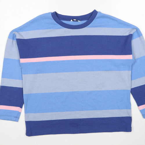 NEXT Womens Blue Round Neck Striped Polyester Pullover Jumper Size M