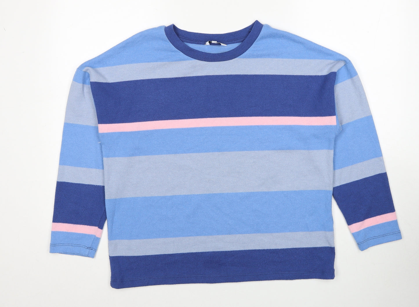 NEXT Womens Blue Round Neck Striped Polyester Pullover Jumper Size M
