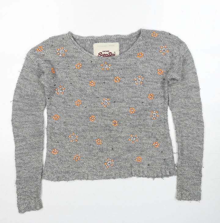 Marks and Spencer Womens Grey Boat Neck Cotton Pullover Jumper Size XS