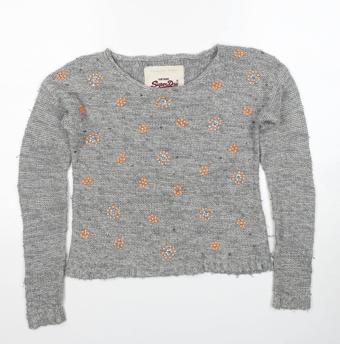 Marks and Spencer Womens Grey Boat Neck Cotton Pullover Jumper Size XS