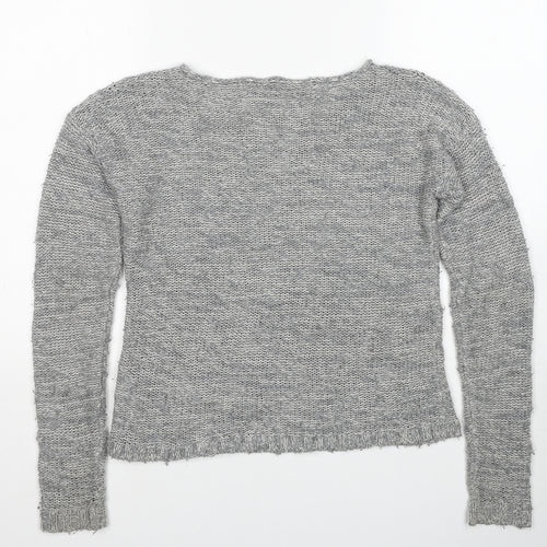 Marks and Spencer Womens Grey Boat Neck Cotton Pullover Jumper Size XS