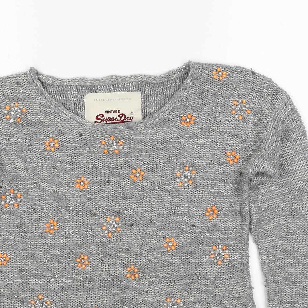 Marks and Spencer Womens Grey Boat Neck Cotton Pullover Jumper Size XS
